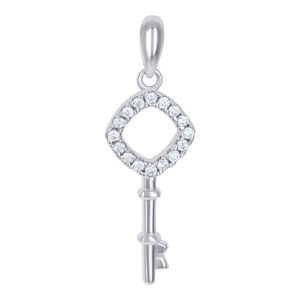 925 Sterling Silver Mens Cubic-Zirconia Key Charm Pendant